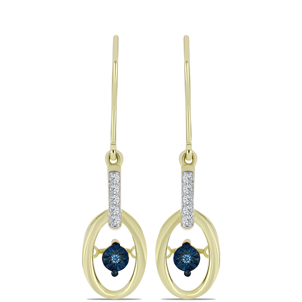 Pendientes de Plata Bañada en Oro con Diamante azul danzante y Topacio Blanco 1 