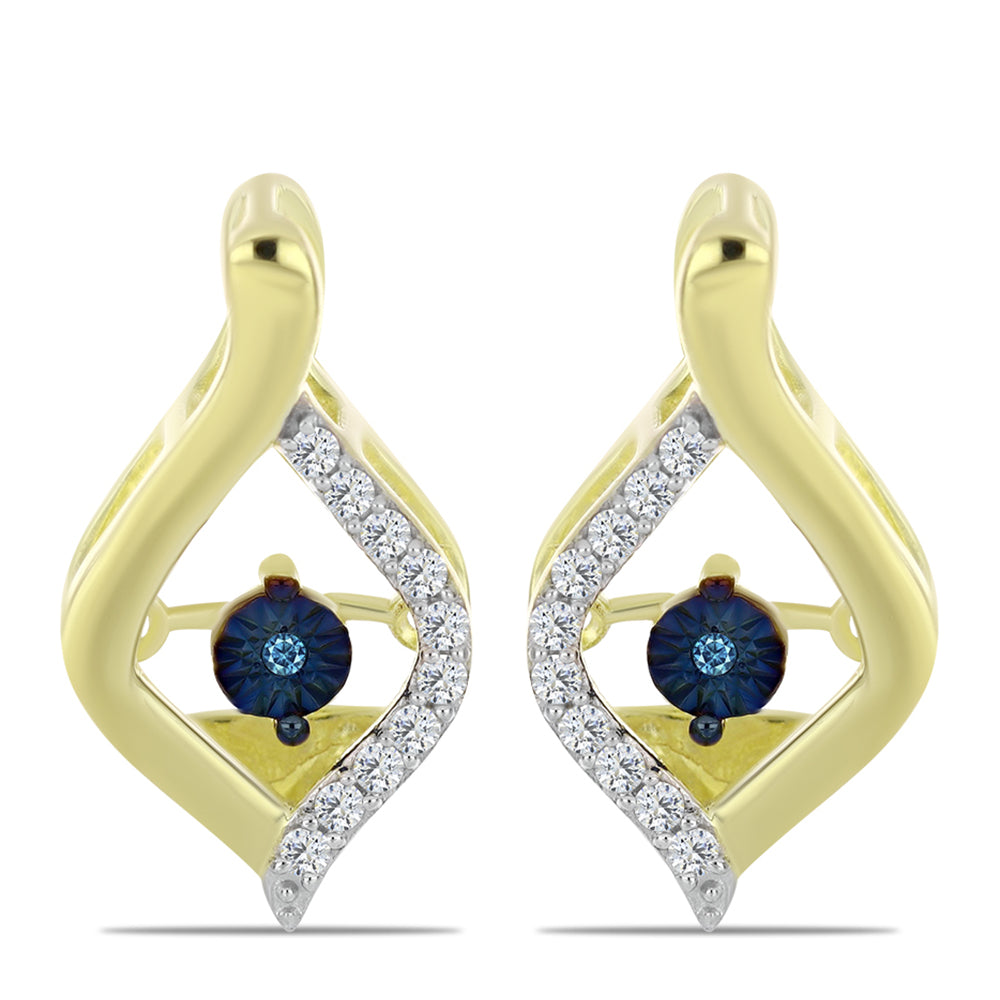 Pendientes de Plata Bañada en Oro con Diamante azul danzante y Topacio Blanco 1 