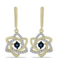Pendientes de Plata Bañada en Oro con Diamante azul danzante y Topacio Blanco
