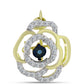 Broche de Plata Bañada en Oro con Diamante azul danzante y Topacio Blanco