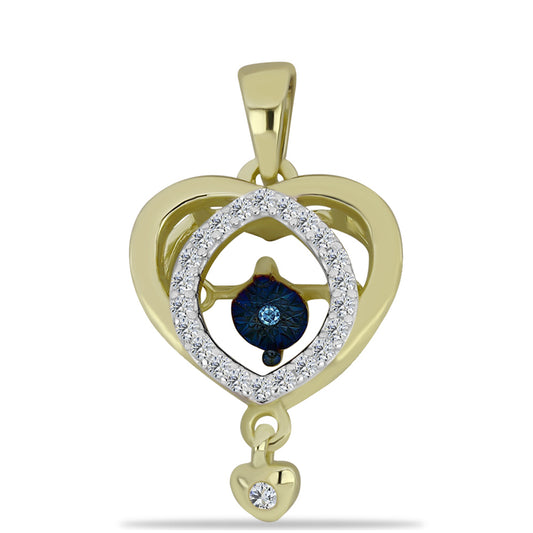 Colgante de Plata Bañada en Oro con Diamante azul danzante y Topacio Blanco