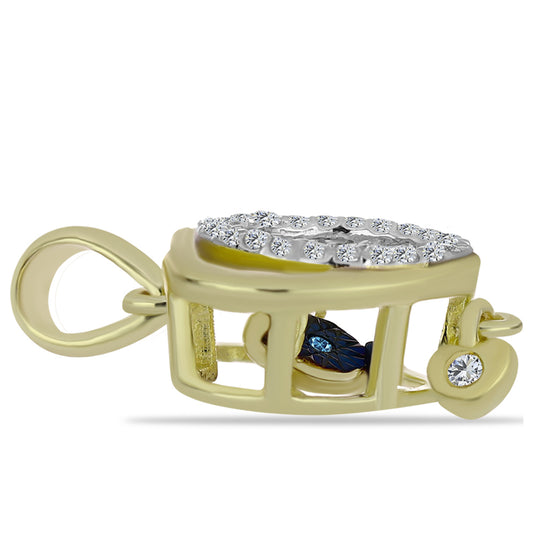 Colgante de Plata Bañada en Oro con Diamante azul danzante y Topacio Blanco