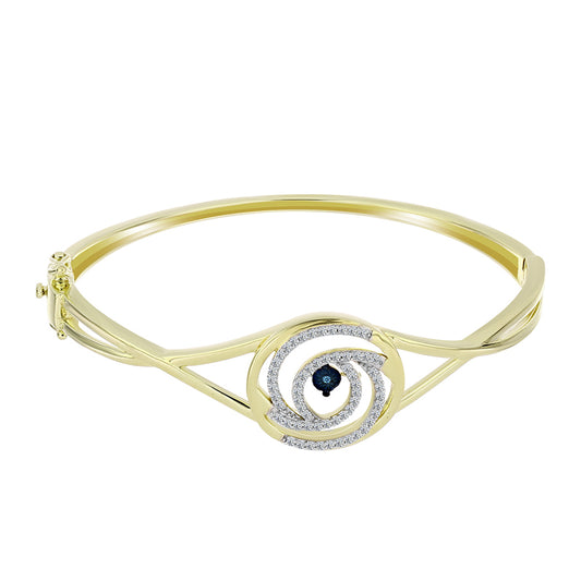 Brazalete de Plata Bañada en Oro con Diamante azul danzante y Topacio Blanco