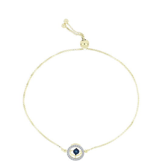 Pulsera de Plata Bañada en Oro con Diamante azul danzante y Topacio Blanco