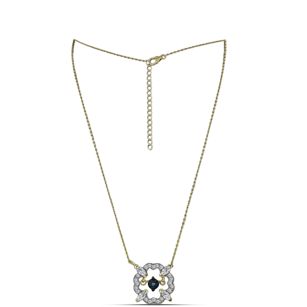 Collar de Plata Bañada en Oro con Diamante azul danzante y Topacio Blanco 1 