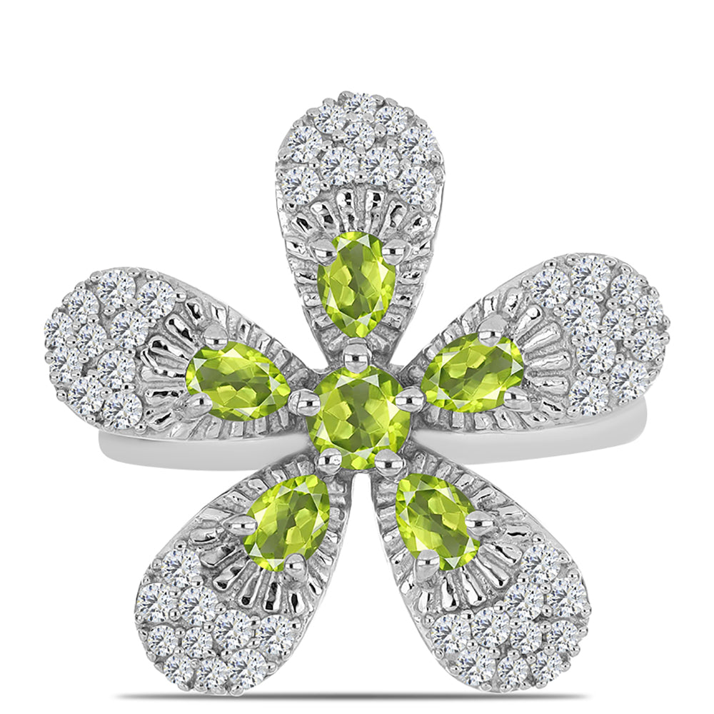 Anillo de Plata con Peridoto de Changbai y Topacio Blanco 1 