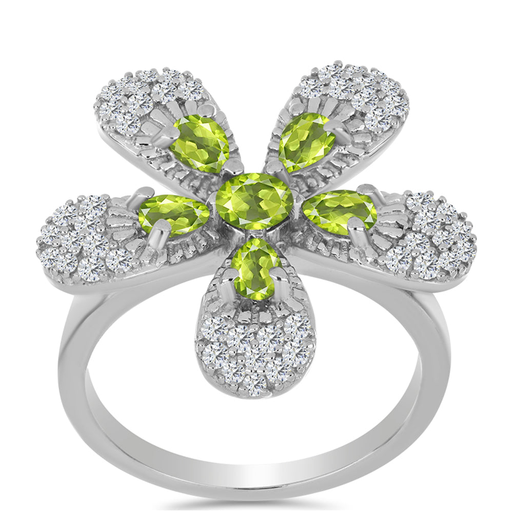 Anillo de Plata con Peridoto de Changbai y Topacio Blanco