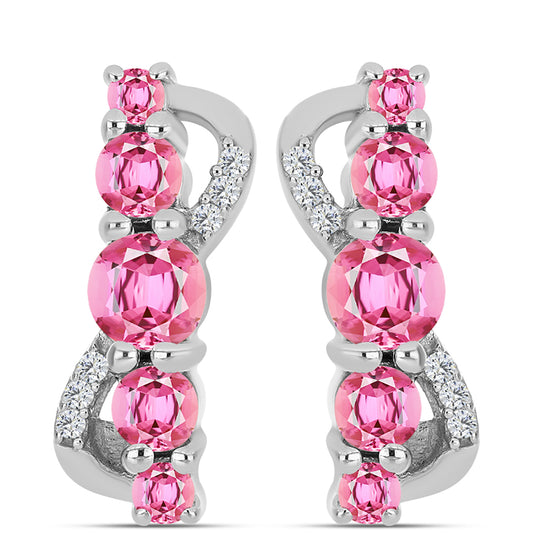 Pendientes de Plata con Turmalina Rosa de Pelmadulla y Topacio Blanco