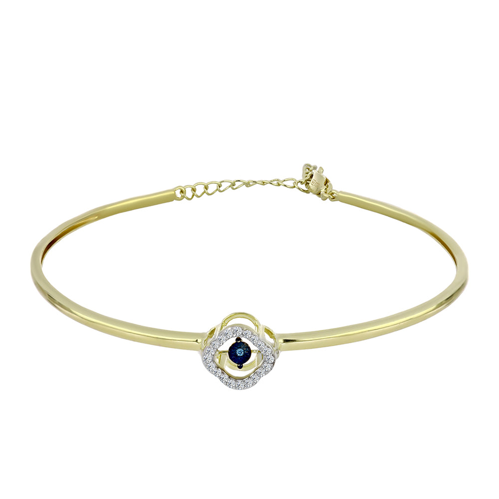 Brazalete de Plata Bañada en Oro con Diamante azul danzante y Topacio Blanco 1 