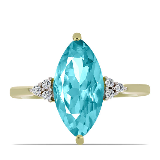 Anillo de Plata Bañada en Oro con Cuarzo Paraiba y Topacio Blanco