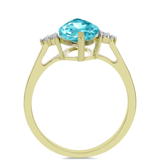 Anillo de Plata Bañada en Oro con Cuarzo Paraiba y Topacio Blanco