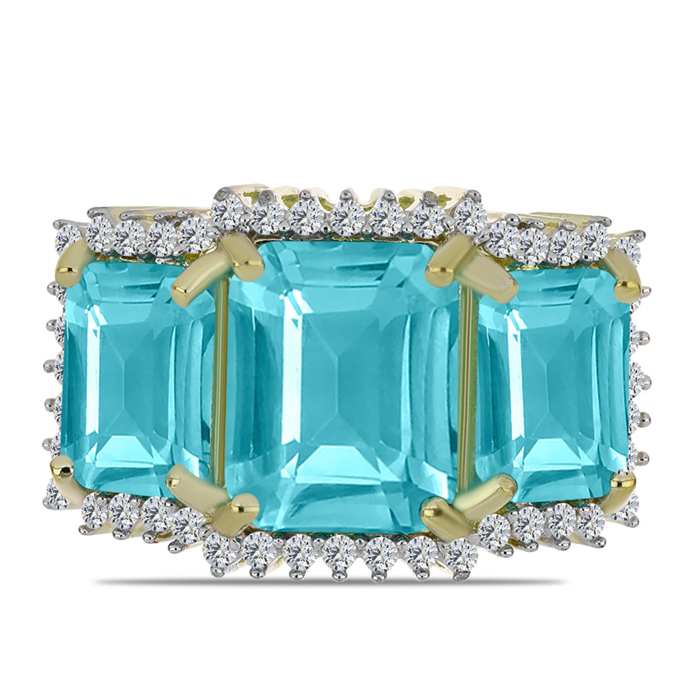 Anillo de Plata Bañada en Oro con Cuarzo Paraiba y Topacio Blanco