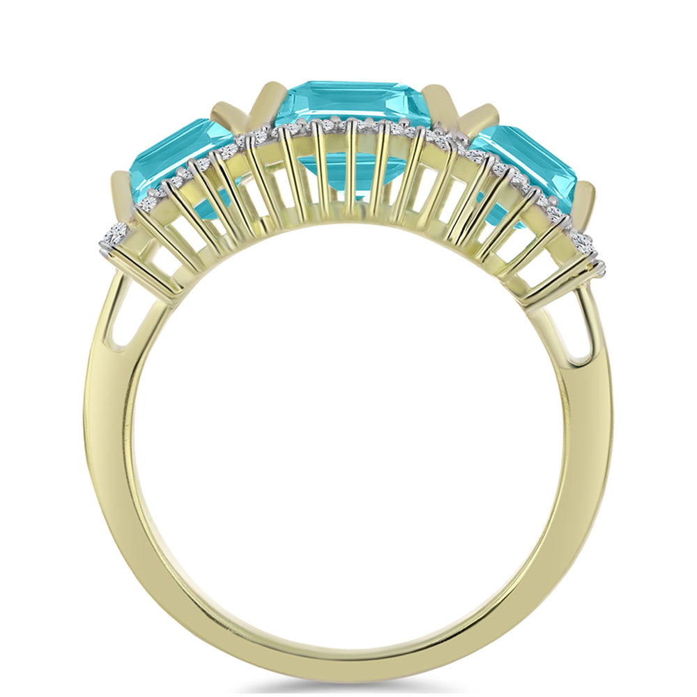 Anillo de Plata Bañada en Oro con Cuarzo Paraiba y Topacio Blanco 6 