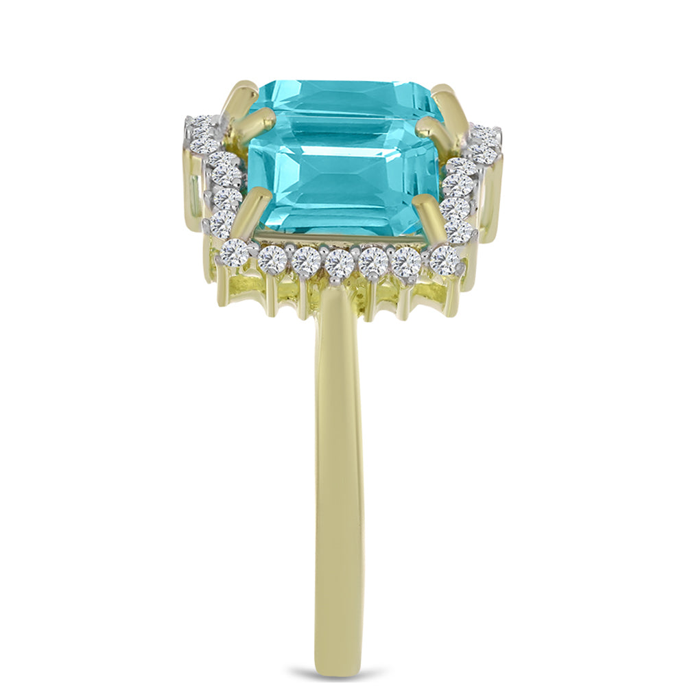 Anillo de Plata Bañada en Oro con Cuarzo Paraiba y Topacio Blanco 4 