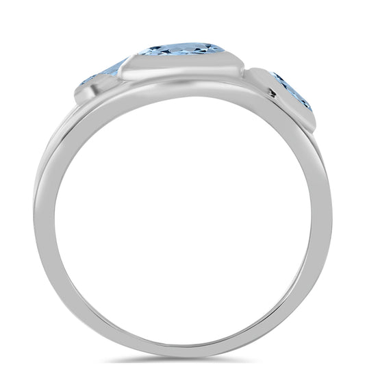 Anillo de Plata con Aguamarina del Condado de Embu y Topacio Blanco