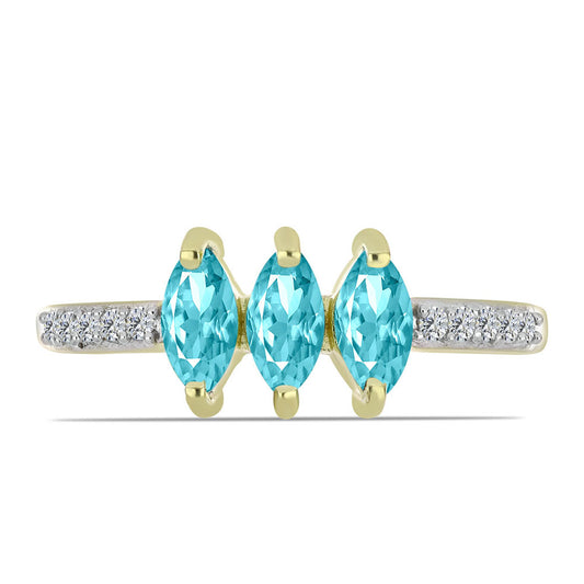 Anillo de Plata Bañada en Oro con Cuarzo Paraiba y Topacio Blanco