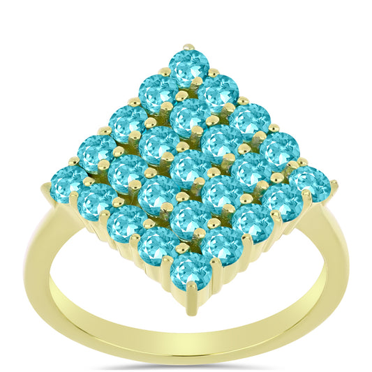 Anillo de Plata Bañada en Oro con Cuarzo Paraiba