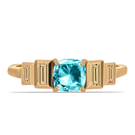 Anillo de Plata Bañada en Oro con Cuarzo Paraiba y Zircón Blanco