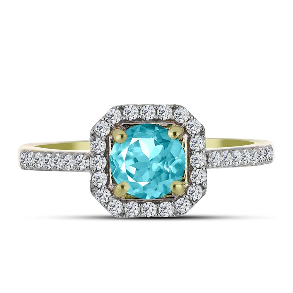 Anillo de Plata Bañada en Oro con Cuarzo Paraiba y Topacio Blanco 2 