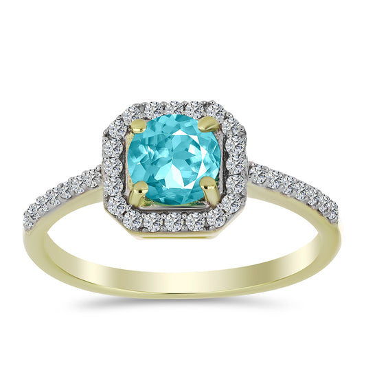 Anillo de Plata Bañada en Oro con Cuarzo Paraiba y Topacio Blanco