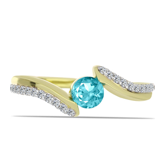 Anillo de Plata Bañada en Oro con Cuarzo Paraiba y Topacio Blanco