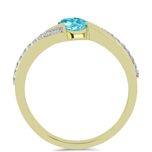 Anillo de Plata Bañada en Oro con Cuarzo Paraiba y Topacio Blanco