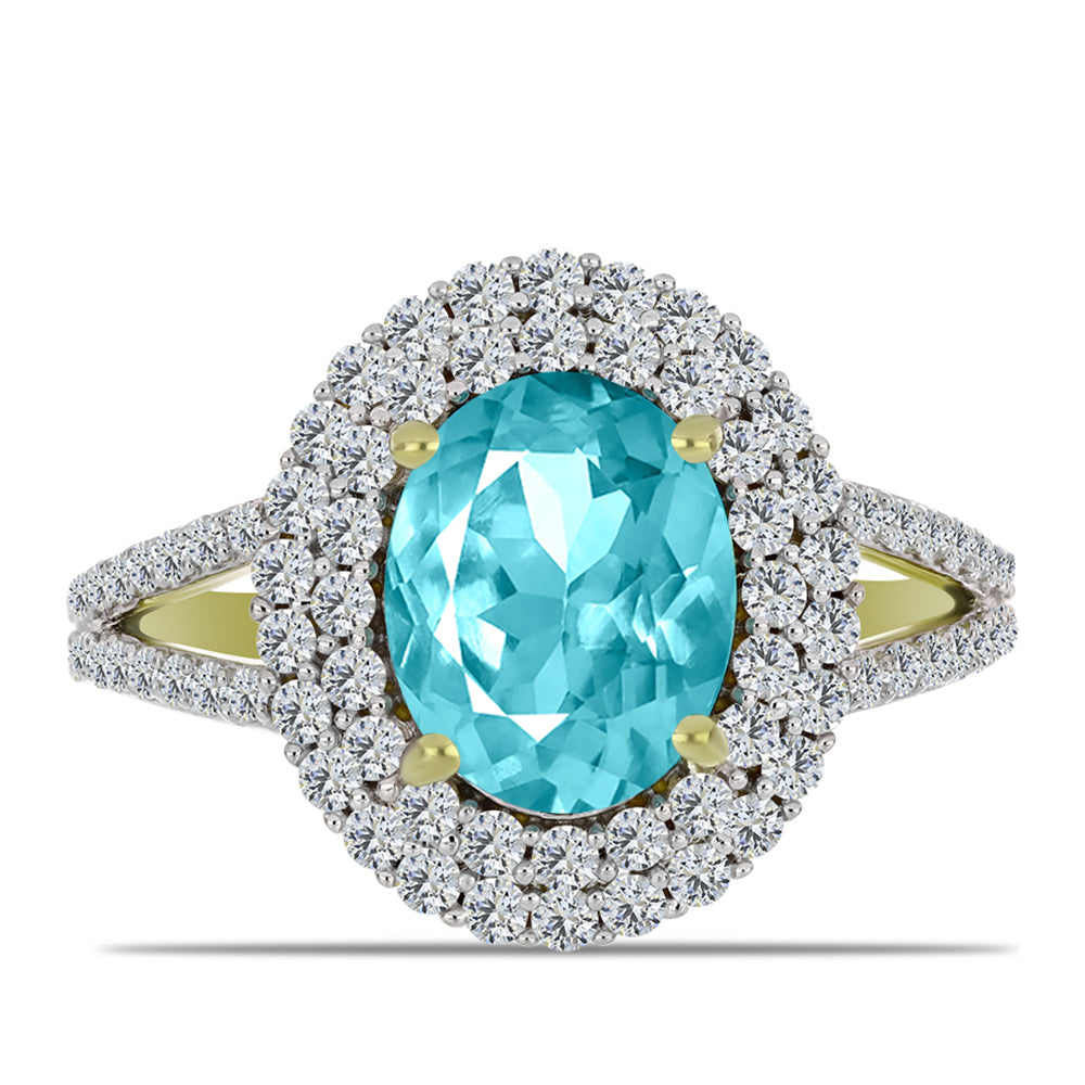 Anillo de Plata Bañada en Oro con Cuarzo Paraiba y Topacio Blanco 5 