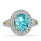 Anillo de Plata Bañada en Oro con Cuarzo Paraiba y Topacio Blanco