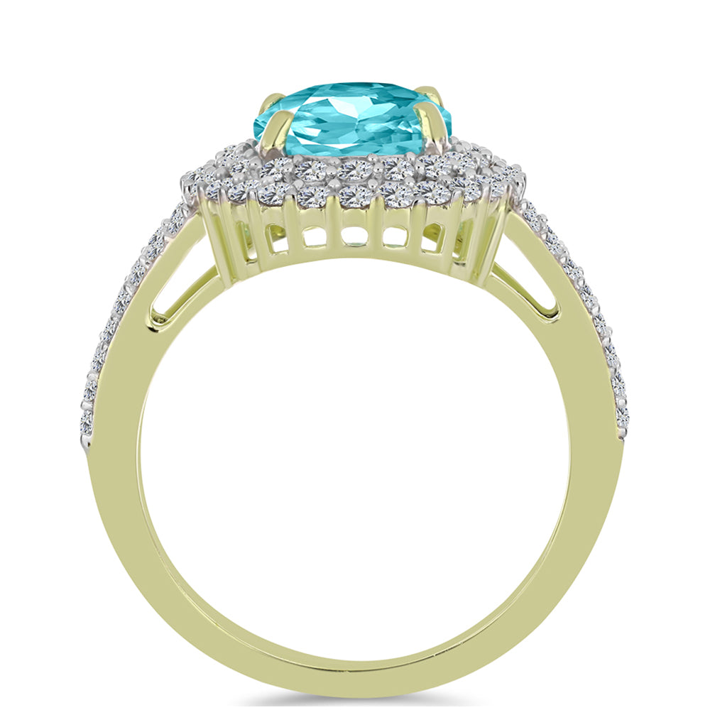 Anillo de Plata Bañada en Oro con Cuarzo Paraiba y Topacio Blanco 2 