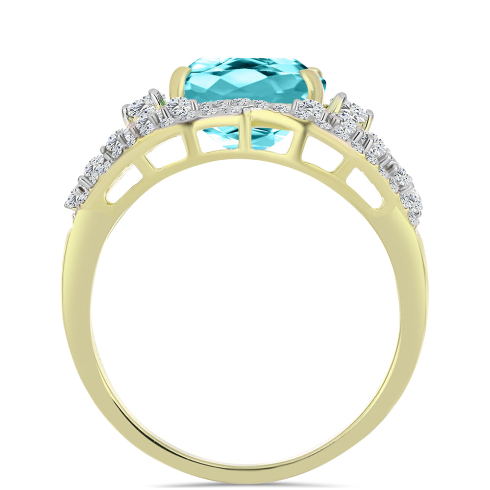 Anillo de Plata Bañada en Oro con Cuarzo Paraiba y Topacio Blanco