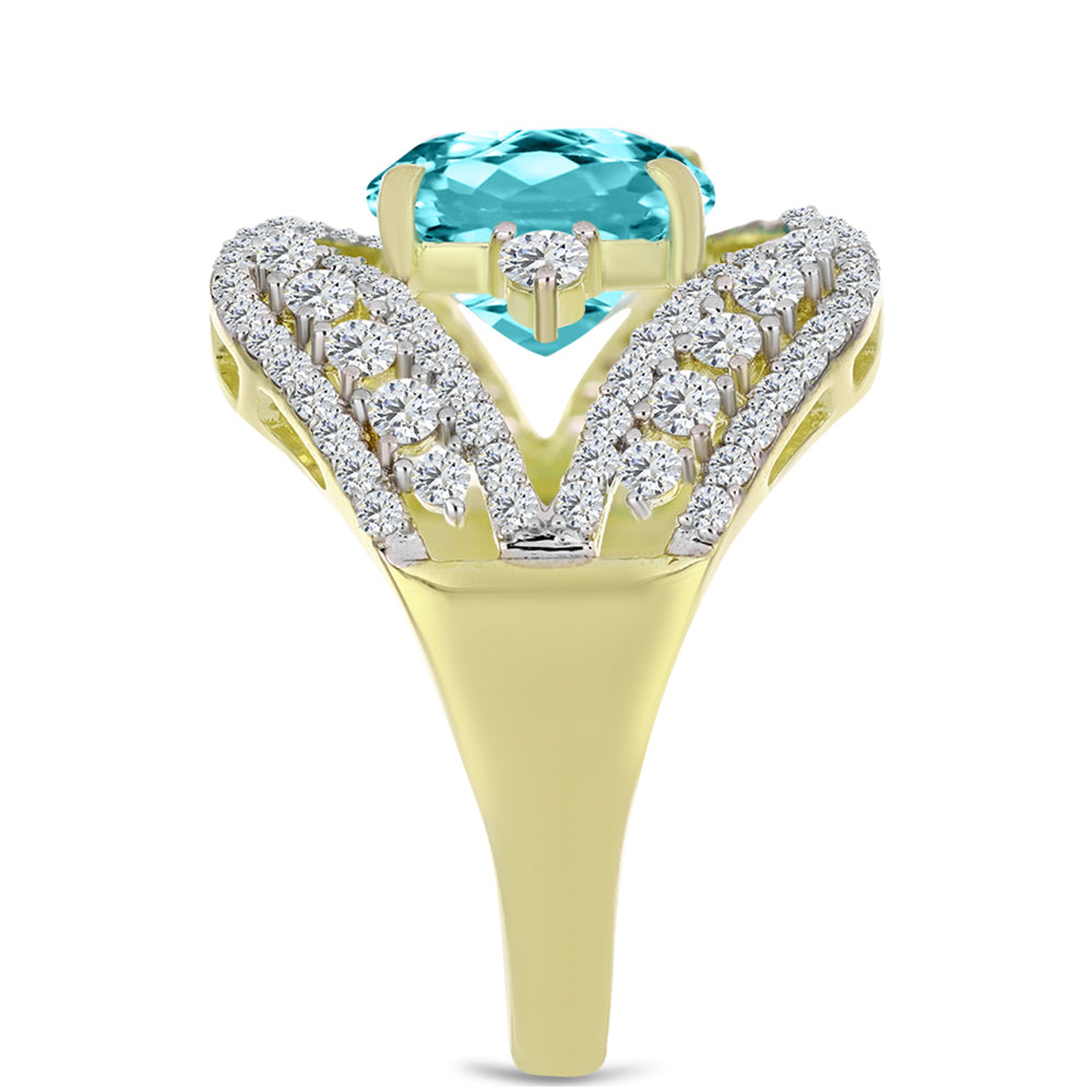 Anillo de Plata Bañada en Oro con Cuarzo Paraiba y Topacio Blanco