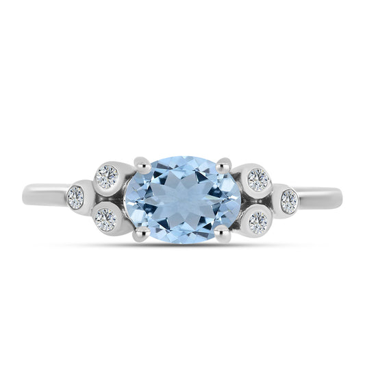 Anillo de Plata con Aguamarina del Condado de Embu y Topacio Blanco