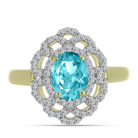 Anillo de Plata Bañada en Oro con Cuarzo Paraiba y Topacio Blanco