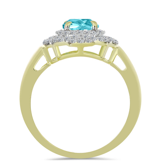 Anillo de Plata Bañada en Oro con Cuarzo Paraiba y Topacio Blanco