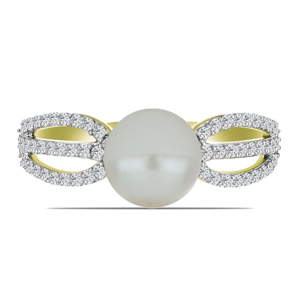 Anillo de Plata Bañada en Oro con Perla blanca de agua dulce y Topacio Blanco