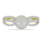 Anillo de Plata Bañada en Oro con Perla blanca de agua dulce y Topacio Blanco