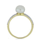 Anillo de Plata Bañada en Oro con Perla blanca de agua dulce y Topacio Blanco