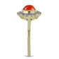 Anillo de Plata Bañada en Oro con Coral de Esponja Roja y Topacio Blanco