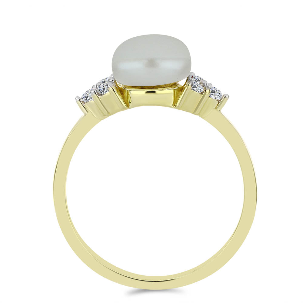 Anillo de Plata Bañada en Oro con Perla blanca de agua dulce y Topacio Blanco 2 