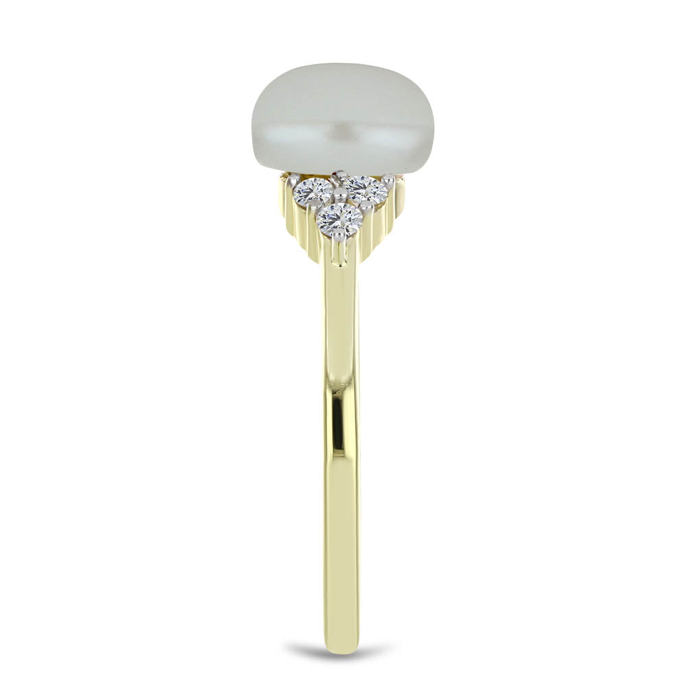 Anillo de Plata Bañada en Oro con Perla blanca de agua dulce y Topacio Blanco 4 