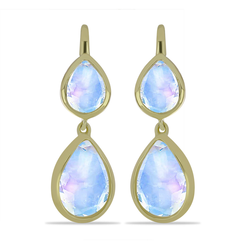 Pendientes de Plata Bañada en Oro con Piedra Lunar Arco Iris 1 