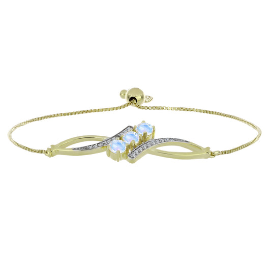 Pulsera de Plata Bañada en Oro con Piedra Lunar Arco Iris y Topacio Blanco