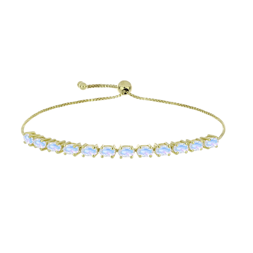 Pulsera de Plata Bañada en Oro con Piedra Lunar Arco Iris 1 