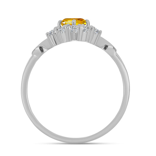 Anillo de Plata con Citrino de los Montes Urales y Topacio Blanco