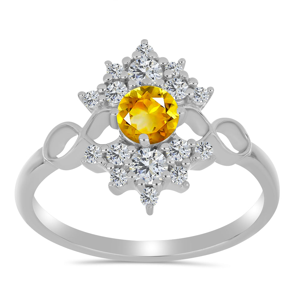 Anillo de Plata con Citrino de los Montes Urales y Topacio Blanco 3 
