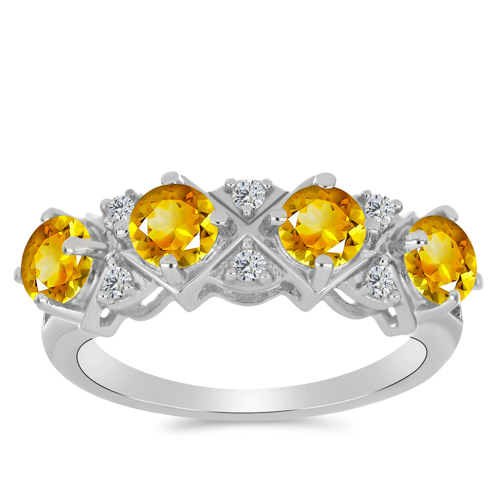 Anillo de Plata con Citrino de los Montes Urales y Topacio Blanco