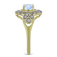 Anillo de Plata Bañada en Oro con Piedra Lunar Arco Iris y Topacio Blanco