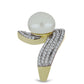 Anillo de Plata Bañada en Oro con Perla blanca de agua dulce y Topacio Blanco
