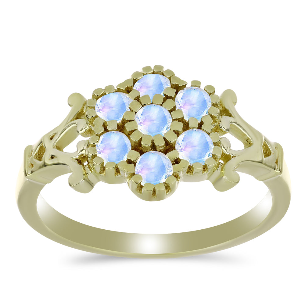 Anillo de Plata Bañada en Oro con Piedra Lunar Arco Iris 3 