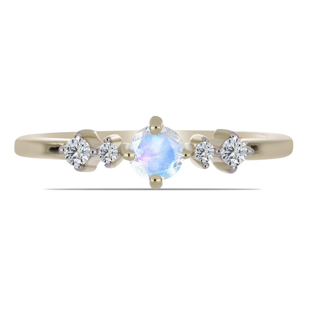 Anillo de Plata Bañada en Oro con Piedra Lunar Arco Iris y Topacio Blanco 1 